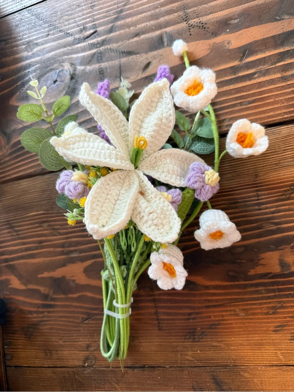 Handmade White Crocheted Floral Bouquet - Home Accents